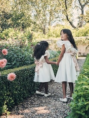 Angel & Rocket White/Pink Taffeta Ruffle Bow Sylvie Dress - Image 3 of 10