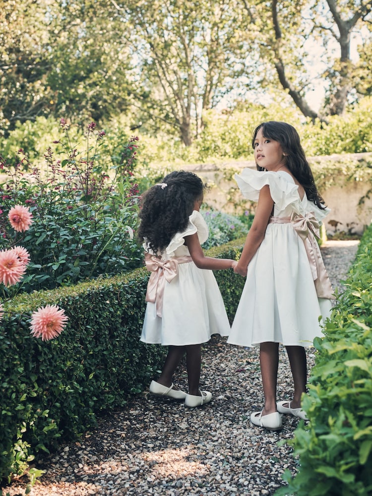 Angel & Rocket White/Pink Taffeta Ruffle Bow Sylvie Dress - Image 3 of 10
