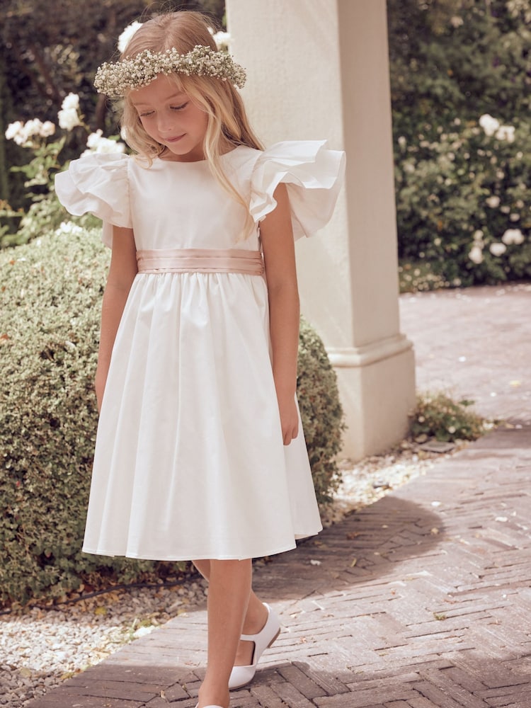 Angel & Rocket White/Pink Taffeta Ruffle Bow Sylvie Dress - Image 4 of 10