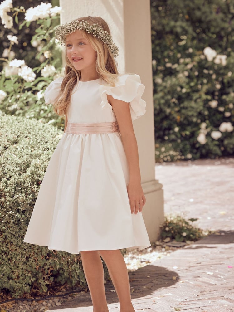 Angel & Rocket White/Pink Taffeta Ruffle Bow Sylvie Dress - Image 5 of 10