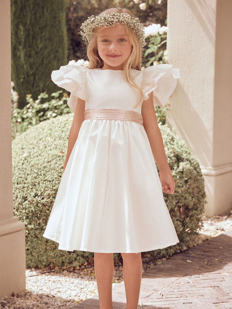 Angel & Rocket White/Pink Taffeta Ruffle Bow Sylvie Dress - Image 6 of 10