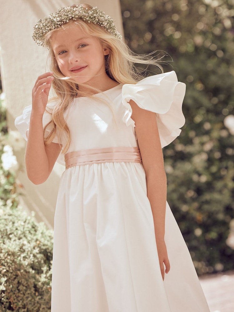 Angel & Rocket White/Pink Taffeta Ruffle Bow Sylvie Dress - Image 7 of 10