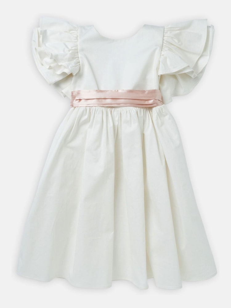 Angel & Rocket White/Pink Taffeta Ruffle Bow Sylvie Dress - Image 8 of 10