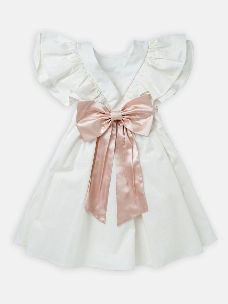 Angel & Rocket White/Pink Taffeta Ruffle Bow Sylvie Dress - Image 9 of 10