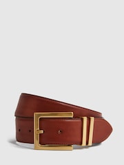 Reiss Tan Brompton Leather Square Buckle Belt - Image 1 of 6