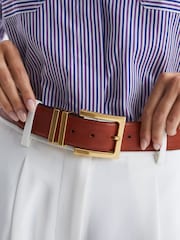 Reiss Tan Brompton Leather Square Buckle Belt - Image 3 of 6