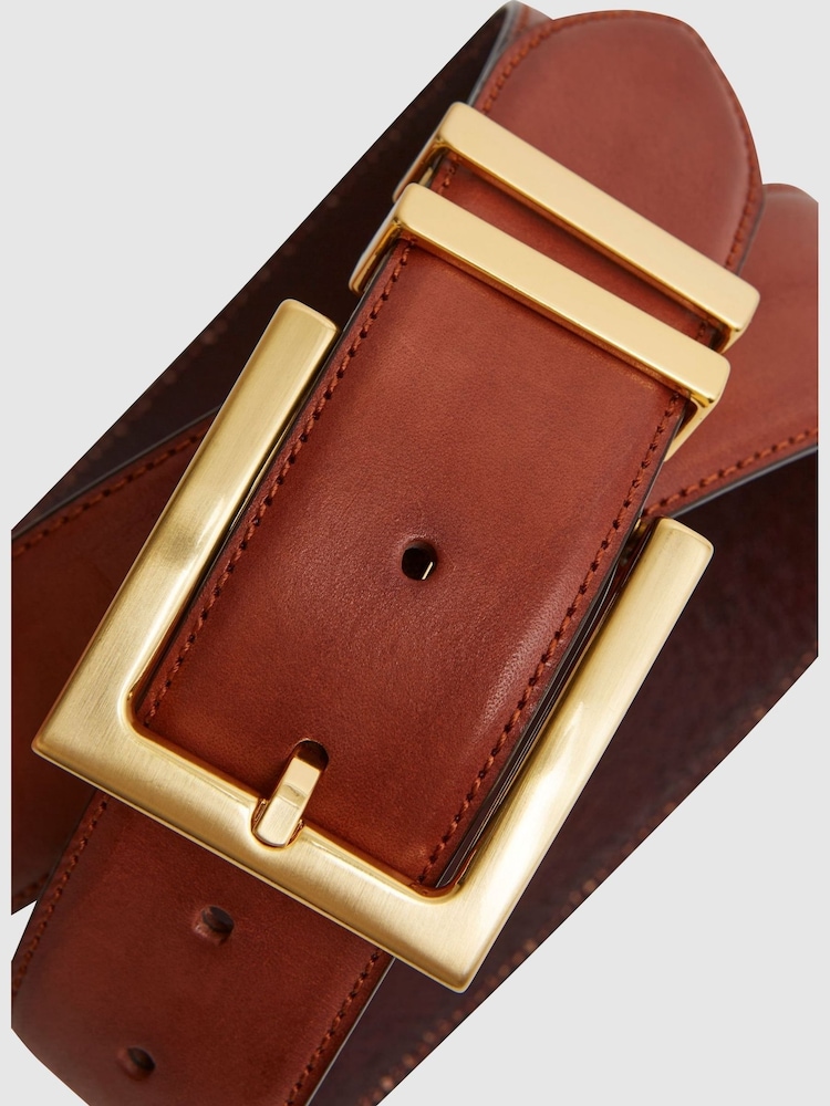 Reiss Tan Brompton Leather Square Buckle Belt - Image 5 of 5 Reiss Tan Brompton Leather Square Buckle Belt - Image 5 of 5