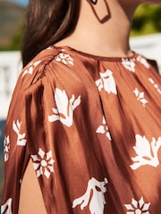 Brown Printed Satin Ruched Top - Image 4 of 5