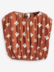 Brown Printed Satin Ruched Top - Image 5 of 5