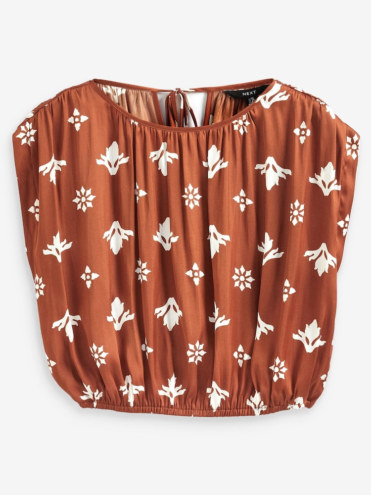 Brown Printed Satin Ruched Top - Image 5 of 5