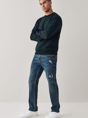 Vintage Blue Straight Fit Ripped Stretch Jeans - Image 3 of 9