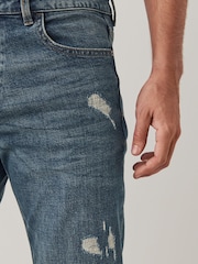 Vintage Blue Straight Fit Ripped Stretch Jeans - Image 4 of 9