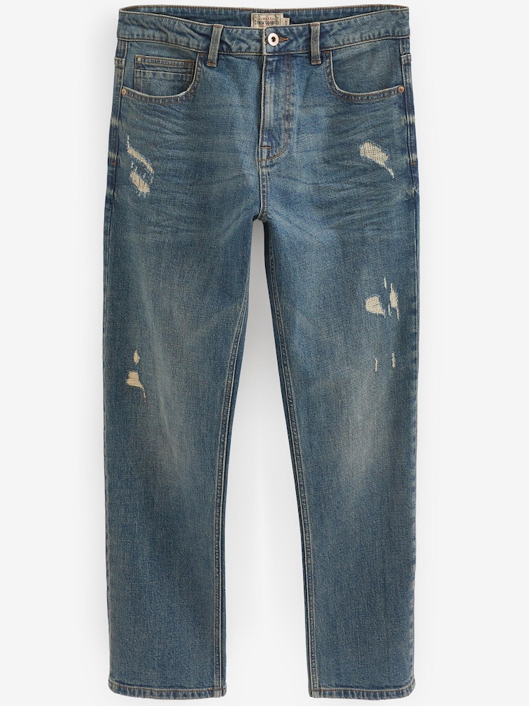 Vintage Blue Straight Fit Ripped Stretch Jeans - Image 9 of 9