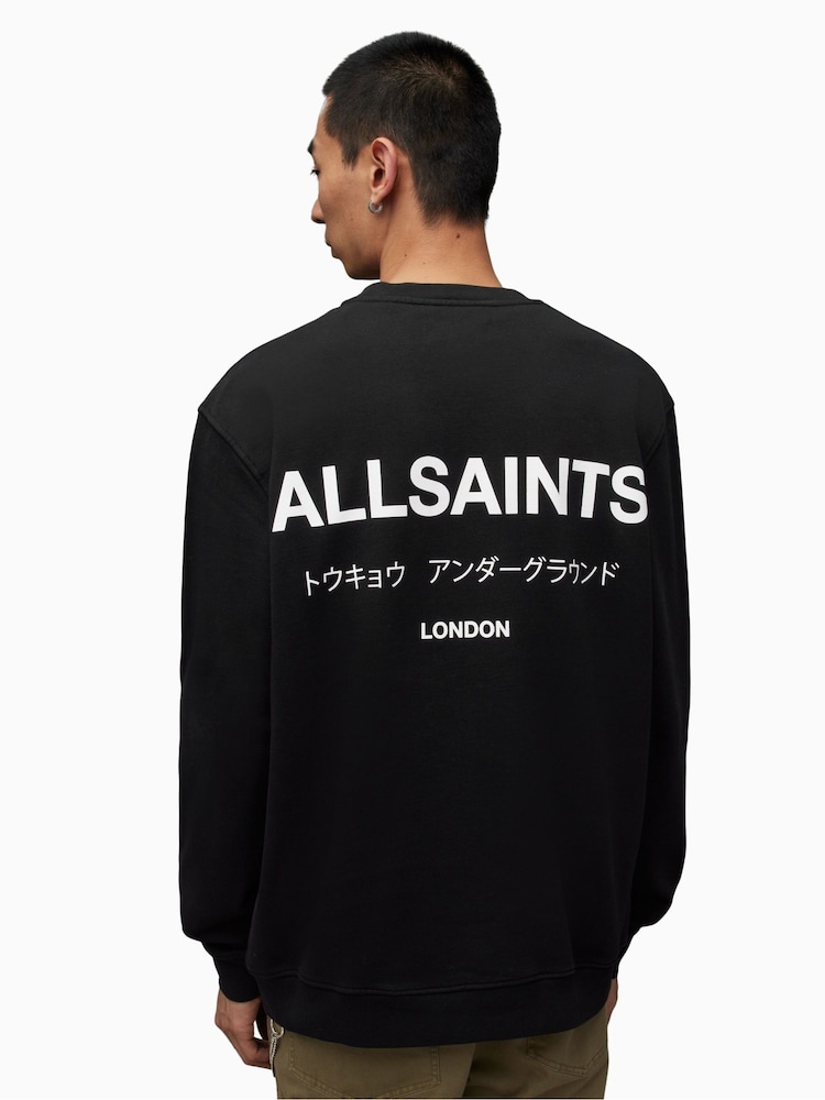 AllSaints Black 100% Cotton Underground Crew Jumper - Image 2 of 6