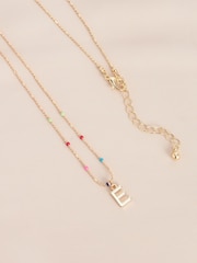 Gold Tone E Initial Beaded Necklace Letter E - Image 1 of 3