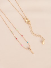 Gold Tone I Initial Beaded Necklace Letter R - Image 1 of 3