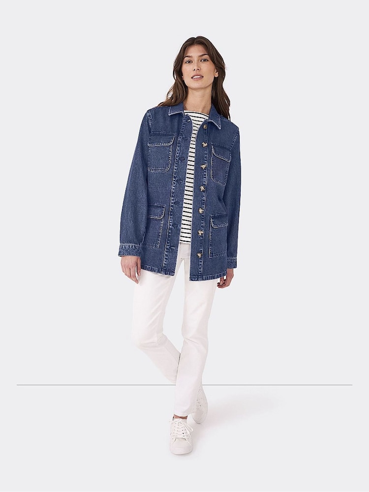 Crew Clothing, klassische lange Denim-Jacke aus 100 % Baumwolle - Bild 1 von 4 Crew Clothing, klassische lange Denim-Jacke aus 100 % Baumwolle - Bild 1 von 4