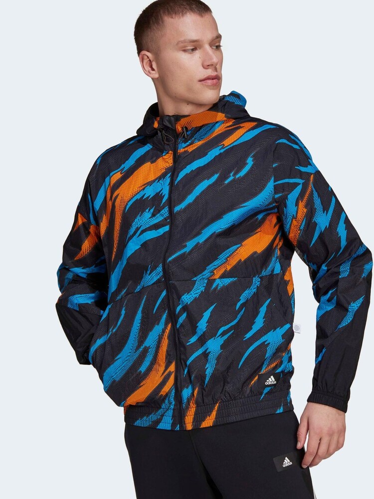 adidas Black TRVL Tiger Camo Windbreaker - Image 1 of 6