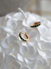 Orelia London Emerald Huggie Hoop Earrings Made With Swarovski® Crystals - Image 3 of 3