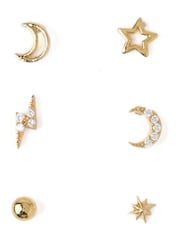 Orelia London 18K Gold Plated Celestial Stud 6 Pack Ear Party Earrings - Image 1 of 1
