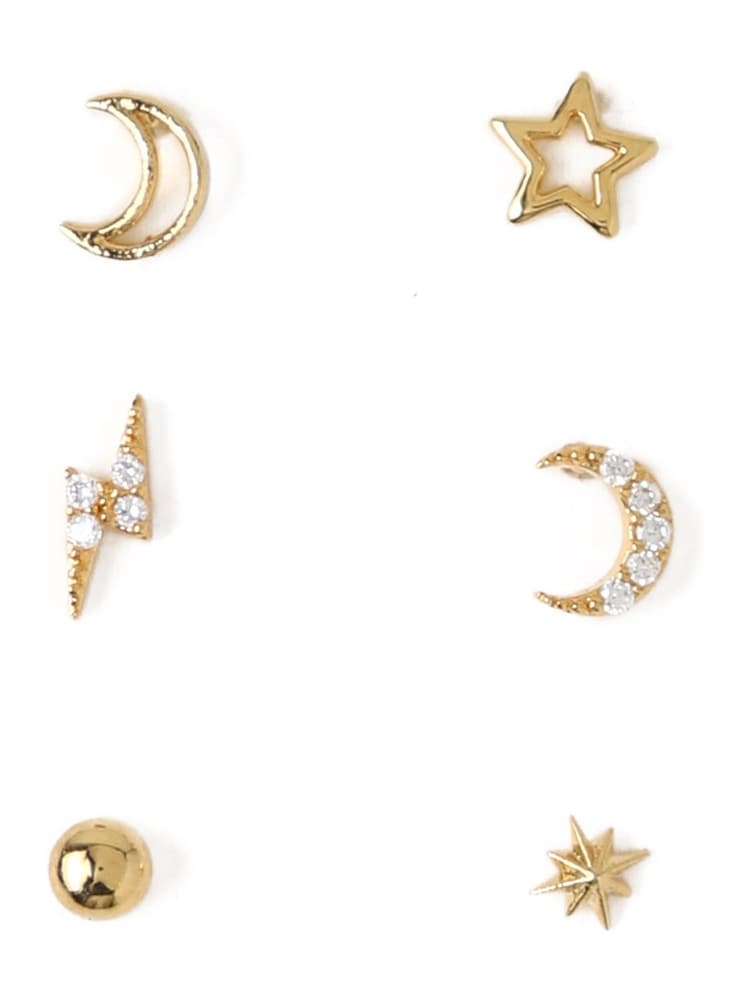 Orelia London 18K Gold Plated Celestial Stud 6 Pack Ear Party Earrings - Image 1 of 1