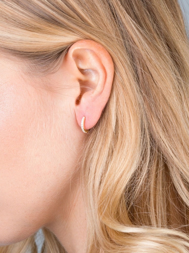 Orelia London Gold Plated Mini 12mm Pave Hoop Earrings - Image 2 of 2 Orelia London Gold Plated Mini 12mm Pave Hoop Earrings - Image 2 of 2