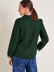 Monsoon Green Cora Embroidered 100% Cotton Shirt - Image 3 of 5
