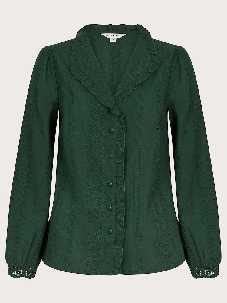 Monsoon Green Cora Embroidered 100% Cotton Shirt - Image 5 of 5