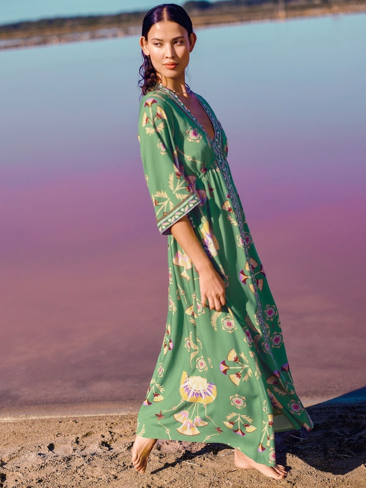 Monsoon Green Mollie Printed Midi Dress - Image 1 of 6