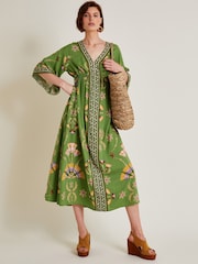 Monsoon Green Mollie Printed Midi Dress - Image 2 of 6