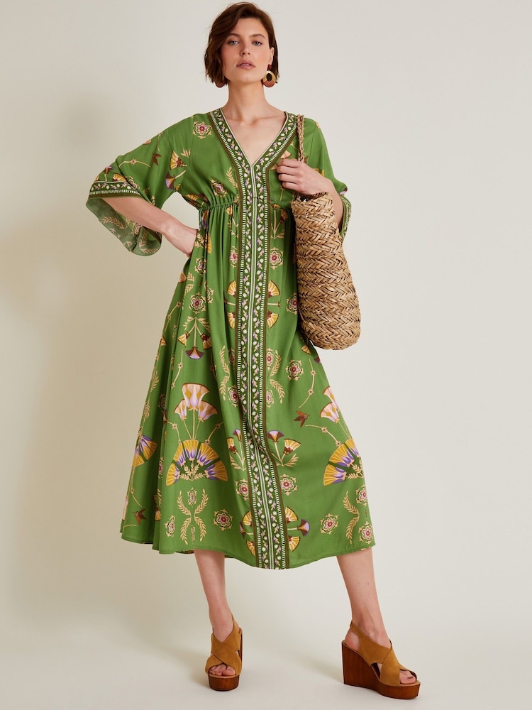 Monsoon Green Mollie Printed Midi Dress - Image 2 of 6