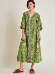 Monsoon Green Mollie Printed Midi Dress - Image 5 of 6