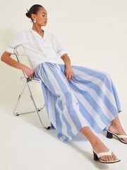 Monsoon Blue Celia Stripe 100% Cotton Skirt - Image 6 of 7