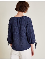Monsoon Blue Ivy Floral Embroidered Blouson 100% Cotton Blouse - Image 3 of 5