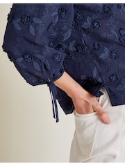 Monsoon Blue Ivy Floral Embroidered Blouson 100% Cotton Blouse - Image 4 of 5