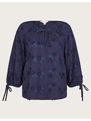 Monsoon Blue Ivy Floral Embroidered Blouson 100% Cotton Blouse - Image 5 of 5
