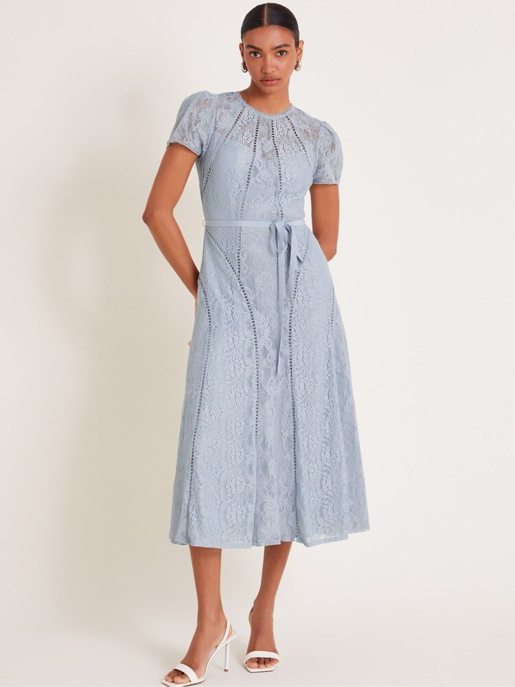 Monsoon Grey Maya Lace Short Sleeve Midi Dress - Image 1 of 1 Monsoon Grey Maya Lace Short Sleeve Midi Dress - Image 1 of 1