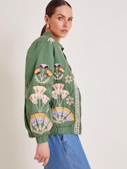 Monsoon Green Cristina Embroidered Bomber 100% Cotton Jacket - Image 2 of 6