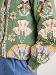 Monsoon Green Cristina Embroidered Bomber 100% Cotton Jacket - Image 4 of 6