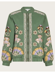 Monsoon Green Cristina Embroidered Bomber 100% Cotton Jacket - Image 6 of 6