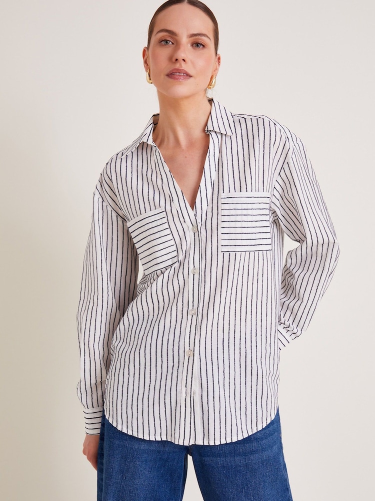 Monsoon White/Grey Gilly Stripe Shirt - Image 1 of 6 Monsoon White/Grey Gilly Stripe Shirt - Image 1 of 6