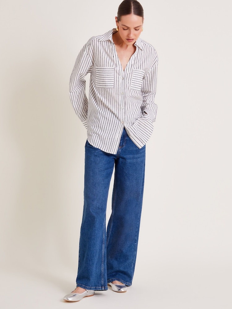 Monsoon White/Grey Gilly Stripe Shirt - Image 2 of 6 Monsoon White/Grey Gilly Stripe Shirt - Image 2 of 6
