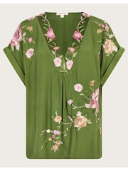 Monsoon Green Alice Floral Embroidered V-Neck Blouse - Image 5 of 5