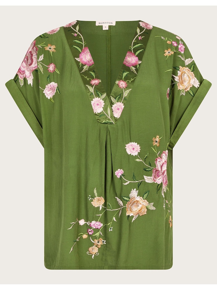 Monsoon Green Alice Floral Embroidered V-Neck Blouse - Image 5 of 5 Monsoon Green Alice Floral Embroidered V-Neck Blouse - Image 5 of 5