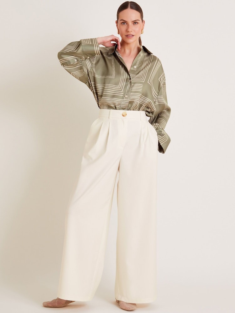 Monsoon Natural Willow Wide Leg Trousers - Image 1 of 6