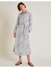 Monsoon Black Sabitha Stripe Midi Shirt Dress - Image 1 of 6
