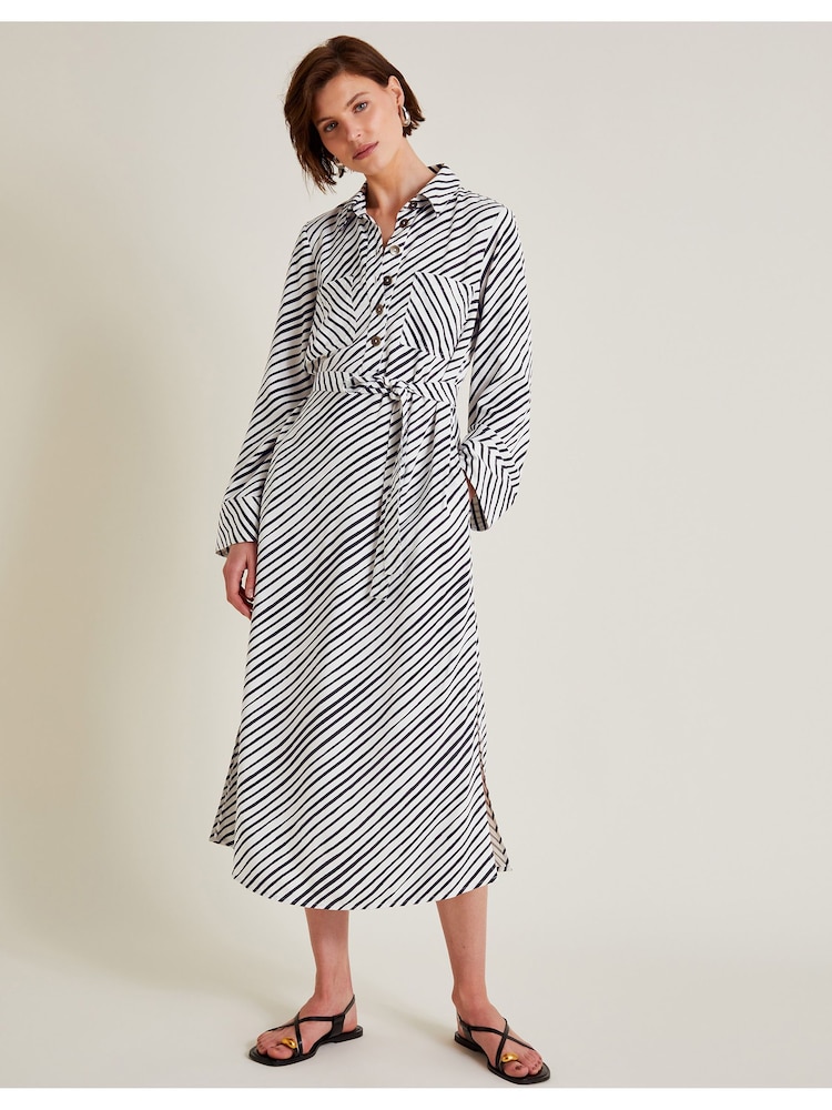 Monsoon Black Sabitha Stripe Midi Shirt Dress - Image 1 of 6