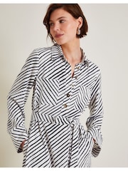 Monsoon Black Sabitha Stripe Midi Shirt Dress - Image 2 of 6