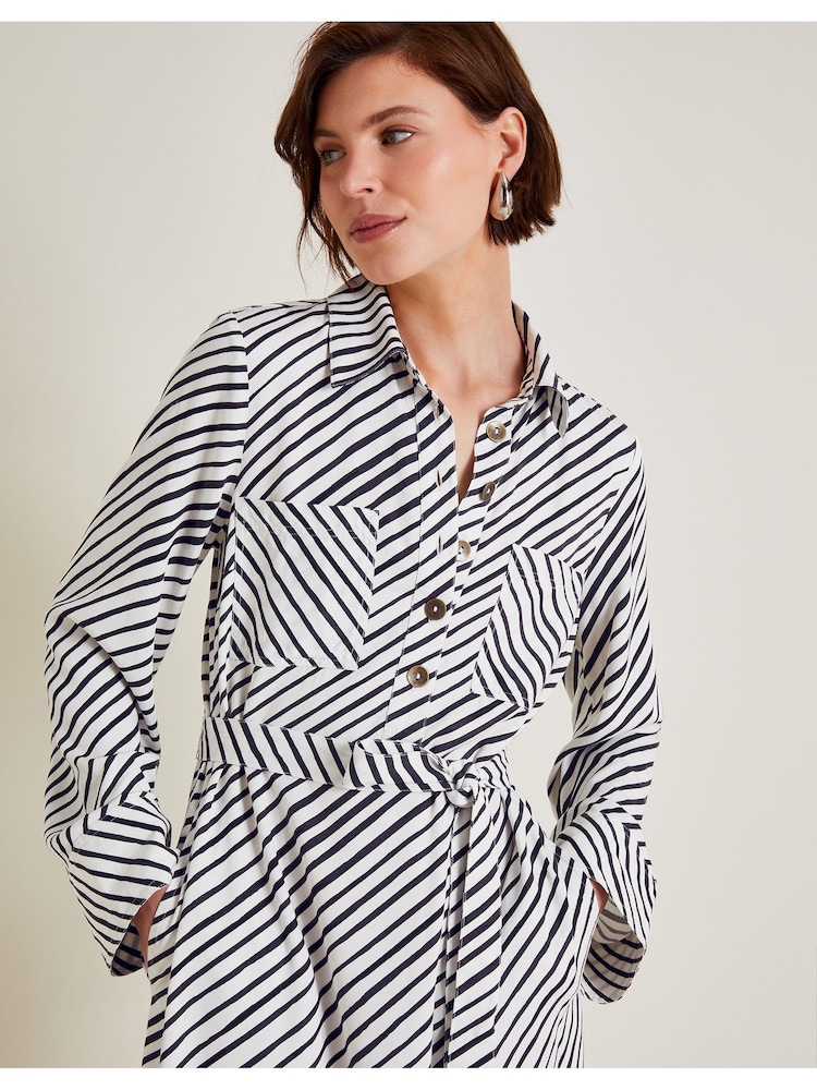Monsoon Black Sabitha Stripe Midi Shirt Dress - Image 2 of 6
