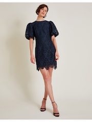 Monsoon Blue Lila Lace Tunic Mini Dress - Image 1 of 5